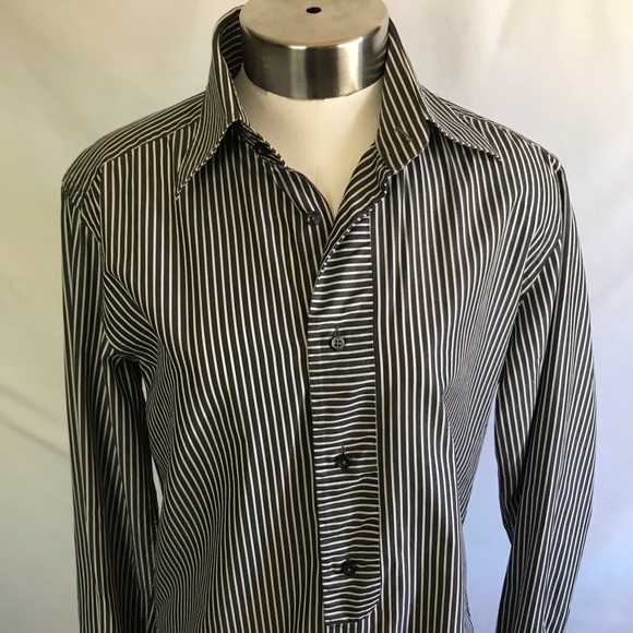 Zara Basic Stripe Slim Fit Long Sleeve Button - Picture 2 of 9